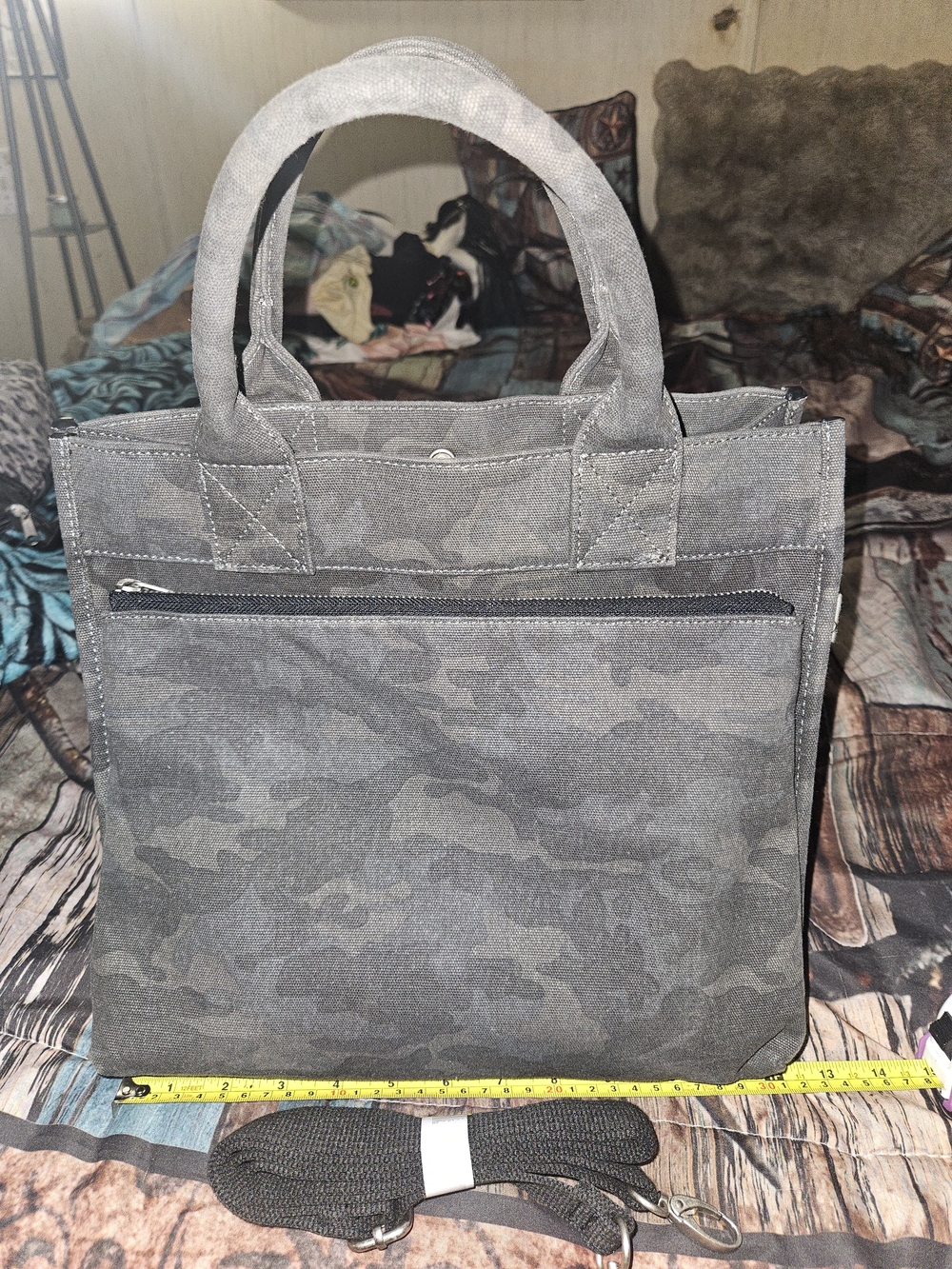 Gray Camo Canvas Tote Bag - Casual Everyday Carry